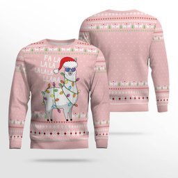 Cool Llama Ugly Christmas Sweater Green Powder Pink