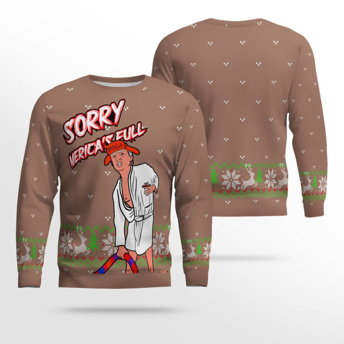 Donald Trump Sorry Merica's Full Ugly Christmas Sweater Mocha Mousse