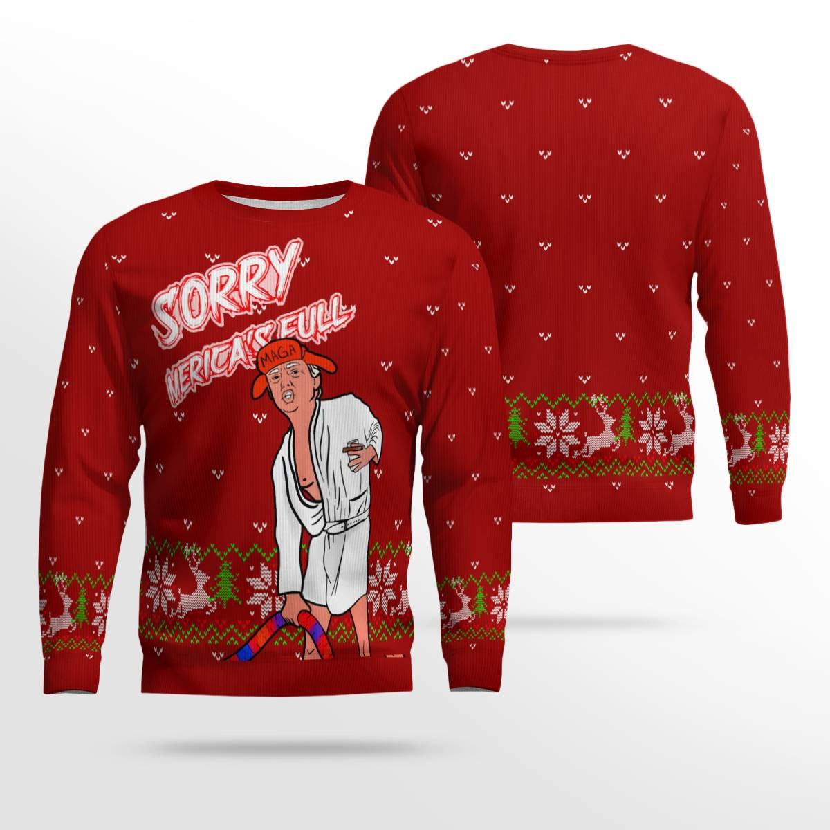 Donald Trump Sorry Merica's Full Ugly Christmas Sweater Red