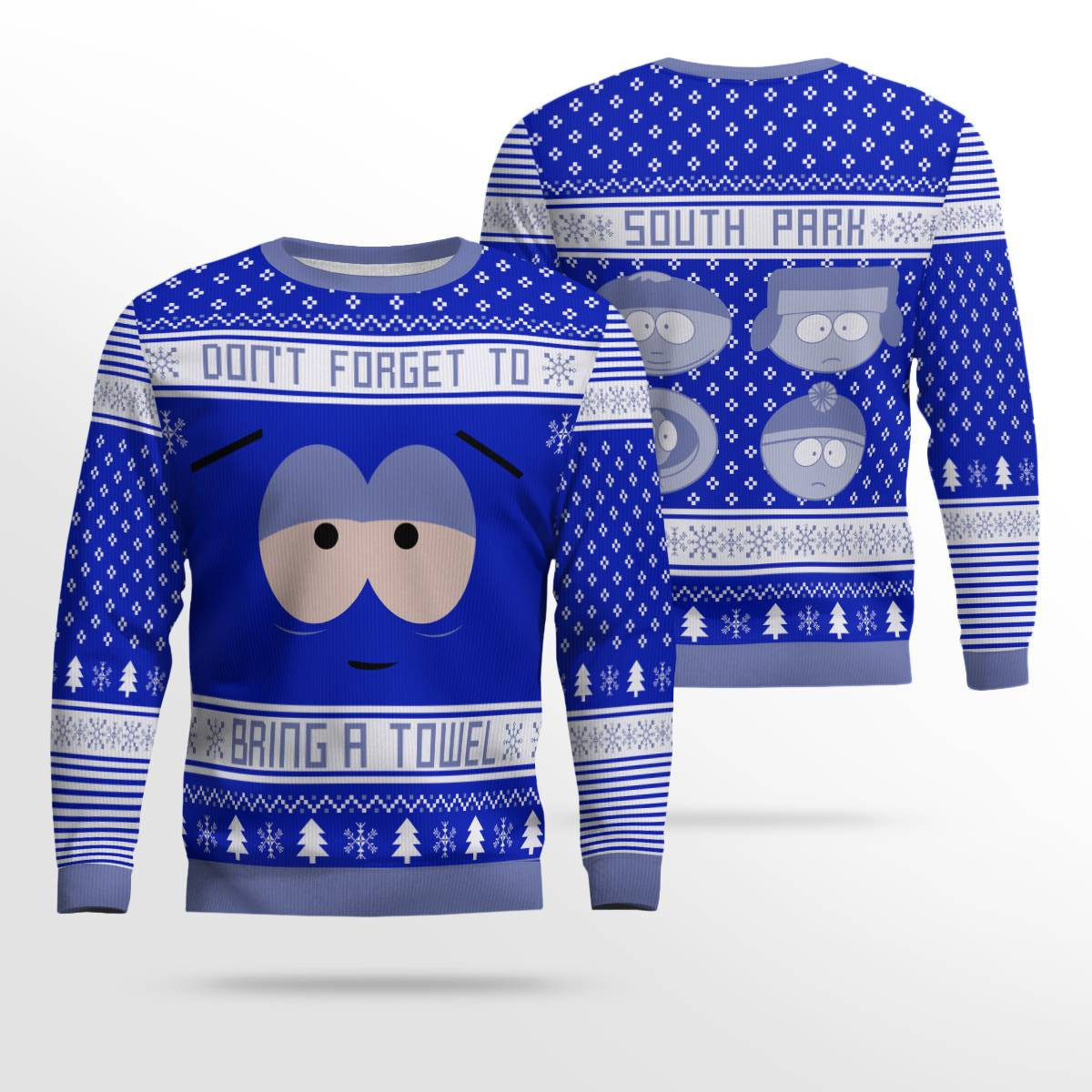 Southpark Don't Forget To Bring a Towel Ugly Christmas Sweater Blue