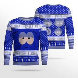 Southpark Don't Forget To Bring a Towel Ugly Christmas Sweater Blue
