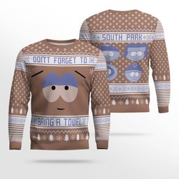 Southpark Don't Forget To Bring a Towel Ugly Christmas Sweater Mocha Mousse