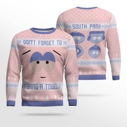 Southpark Don't Forget To Bring a Towel Ugly Christmas Sweater Powder Pink