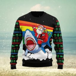 Santa Riding Shark Ugly Christmas Sweaters