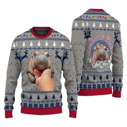 Moo Deng Bouncy Hippo Ugly Christmas Sweater - Skullridding