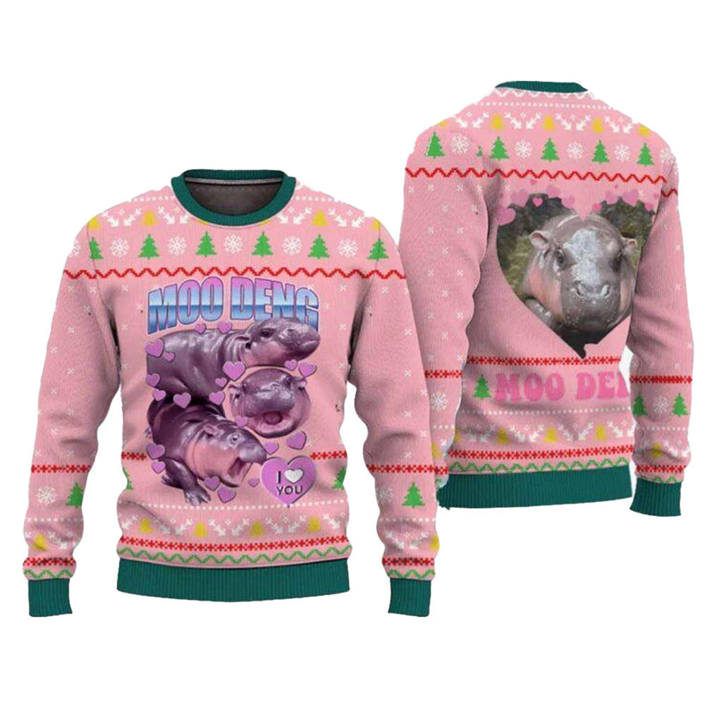 Moo Deng I Love You Ugly Christmas Sweater - Skullridding