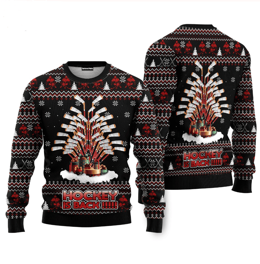 Hockey Is Back Ugly Christmas Sweater - Skullridding