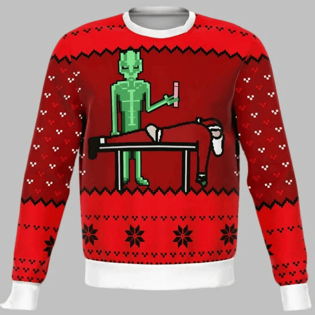 Alien And Santa Dildo Funny Christmas Ugly Christmas Sweater - Skullridding