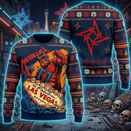 Metallica Welcome To Fabulous Las Vegas Demon Devil Ninja Star 2026 Ugly Christmas Sweater