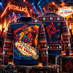 Metallica Welcome To Fabulous Las Vegas Demon Devil Ninja Star 2026 Ugly Christmas Sweater