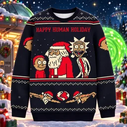 Rick And Morty Happy Human Christmas Ugly Sweater