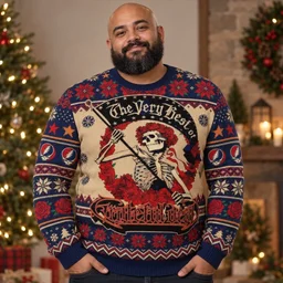Grateful Dead The Very Best Of Skeleton Flag And Red Roses Ugly Sweater