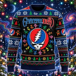 Grateful Dead Steal Your Face Skull And Dancing Bears Cosmic Starry Christmas 2026 Ugly Sweater