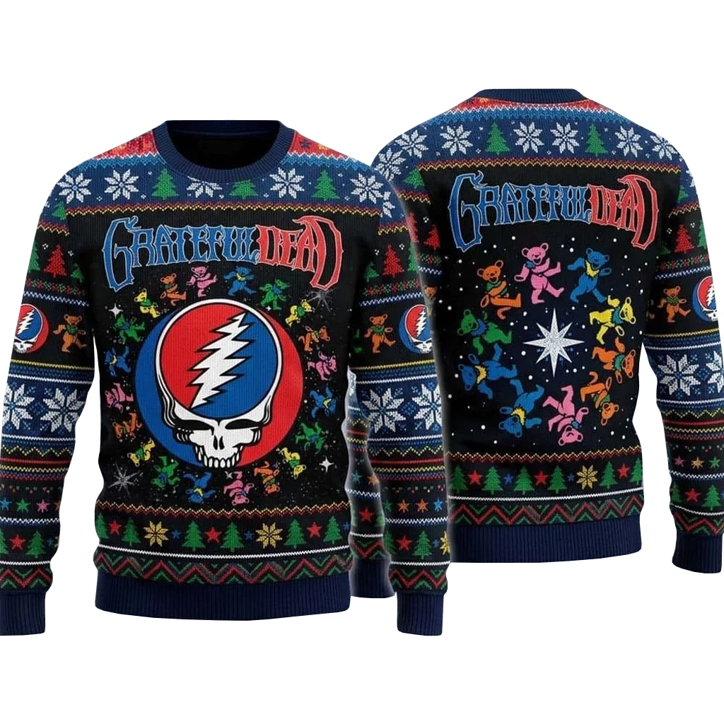 Grateful Dead Steal Your Face Skull And Dancing Bears Cosmic Starry Christmas 2026 Ugly Sweater
