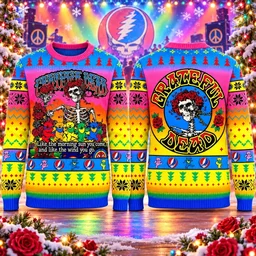 Grateful Dead Skull Roses Dancing Bears Rainbow 2026 Ugly Sweater