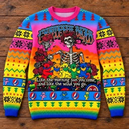 Grateful Dead Skull Roses Dancing Bears Rainbow 2026 Ugly Sweater