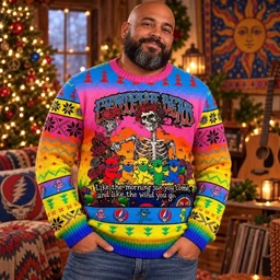 Grateful Dead Skull Roses Dancing Bears Rainbow 2026 Ugly Sweater