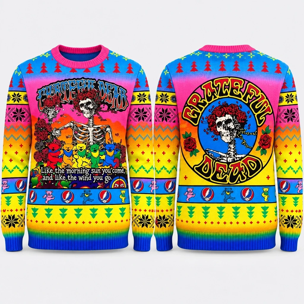 Grateful Dead Skull Roses Dancing Bears Rainbow 2026 Ugly Sweater