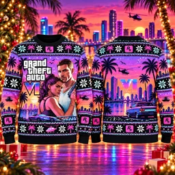 Grand Theft Auto 6 Vice City Sunset Ugly Christmas Sweater