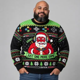 Santa Rage Quit Broken Controller Just One More Game Ugly Christmas Sweater
