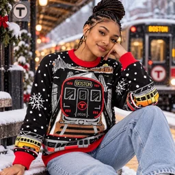 Boston MBTA Subway Train Christmas 2026 Ugly Sweater