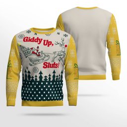 Giddy Up Sluts Ugly Christmas Sweater Gold Metallic