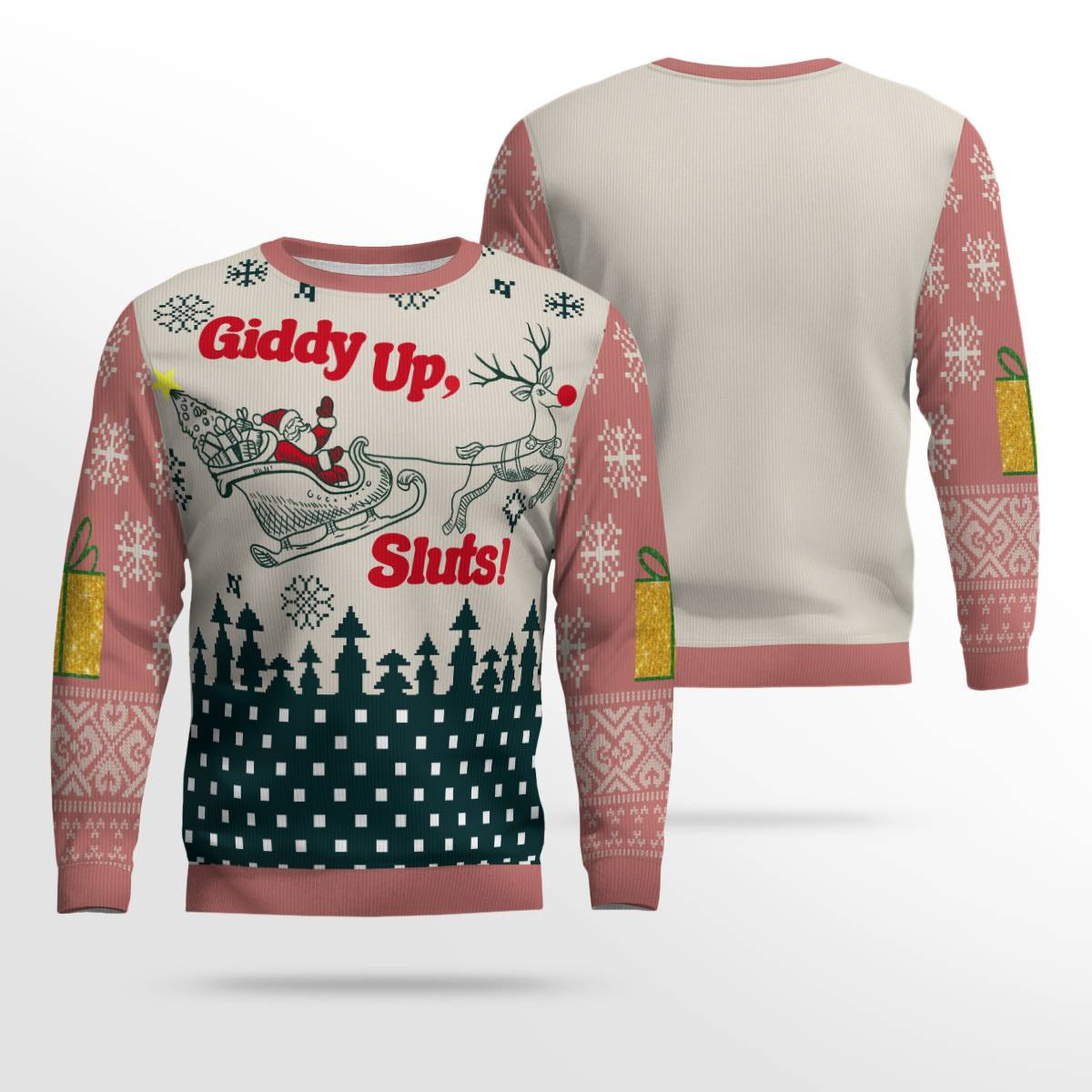 Giddy Up Sluts Ugly Christmas Sweater Mocha Mousse