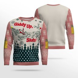 Giddy Up Sluts Ugly Christmas Sweater Mocha Mousse