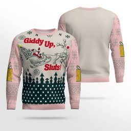 Giddy Up Sluts Ugly Christmas Sweater Powder Pink
