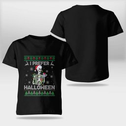 I Prefer Halloween Christmas Sweater Funny Skeleton Xmas