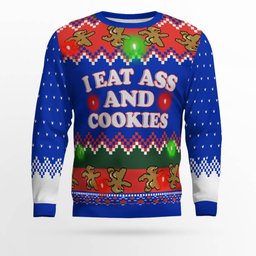 I Eat Ass and Cookies Ugly Christmas Sweater Blue