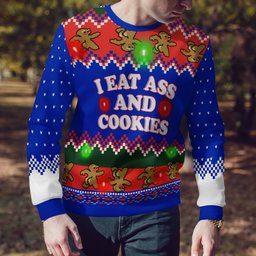 I Eat Ass and Cookies Ugly Christmas Sweater Blue