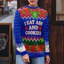 I Eat Ass and Cookies Ugly Christmas Sweater Blue