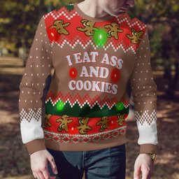 I Eat Ass and Cookies Ugly Christmas Sweater Mocha Mousse