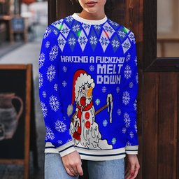 Having A Fucking Meltdown Ugly Christmas Sweater Blue