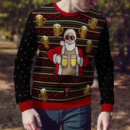 Fill Me Up Santa Beverage Dispenser Ugly Chirstmas Sweater Black