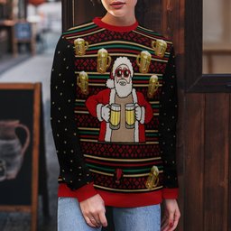 Fill Me Up Santa Beverage Dispenser Ugly Chirstmas Sweater Black
