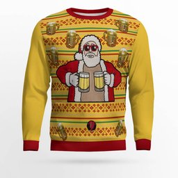 Fill Me Up Santa Beverage Dispenser Ugly Chirstmas Sweater Gold Metallic
