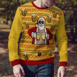 Fill Me Up Santa Beverage Dispenser Ugly Chirstmas Sweater Gold Metallic