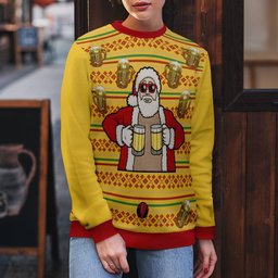 Fill Me Up Santa Beverage Dispenser Ugly Chirstmas Sweater Gold Metallic