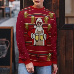 Fill Me Up Santa Beverage Dispenser Ugly Chirstmas Sweater Burgundy