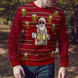 Fill Me Up Santa Beverage Dispenser Ugly Chirstmas Sweater Burgundy