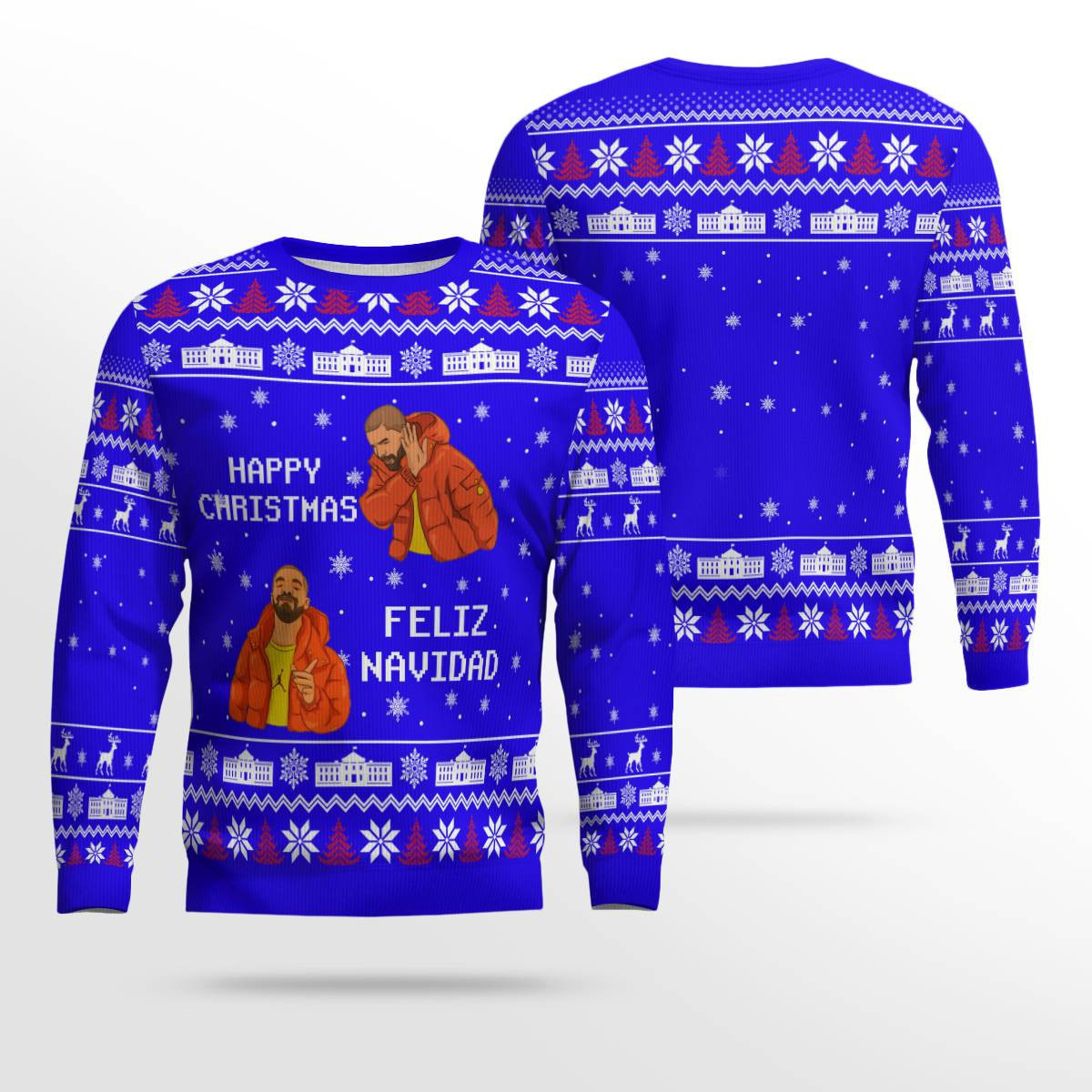 Rapper Drake Meme Happy Christmas Feliz Navidad Christmas Ugly Sweater Blue