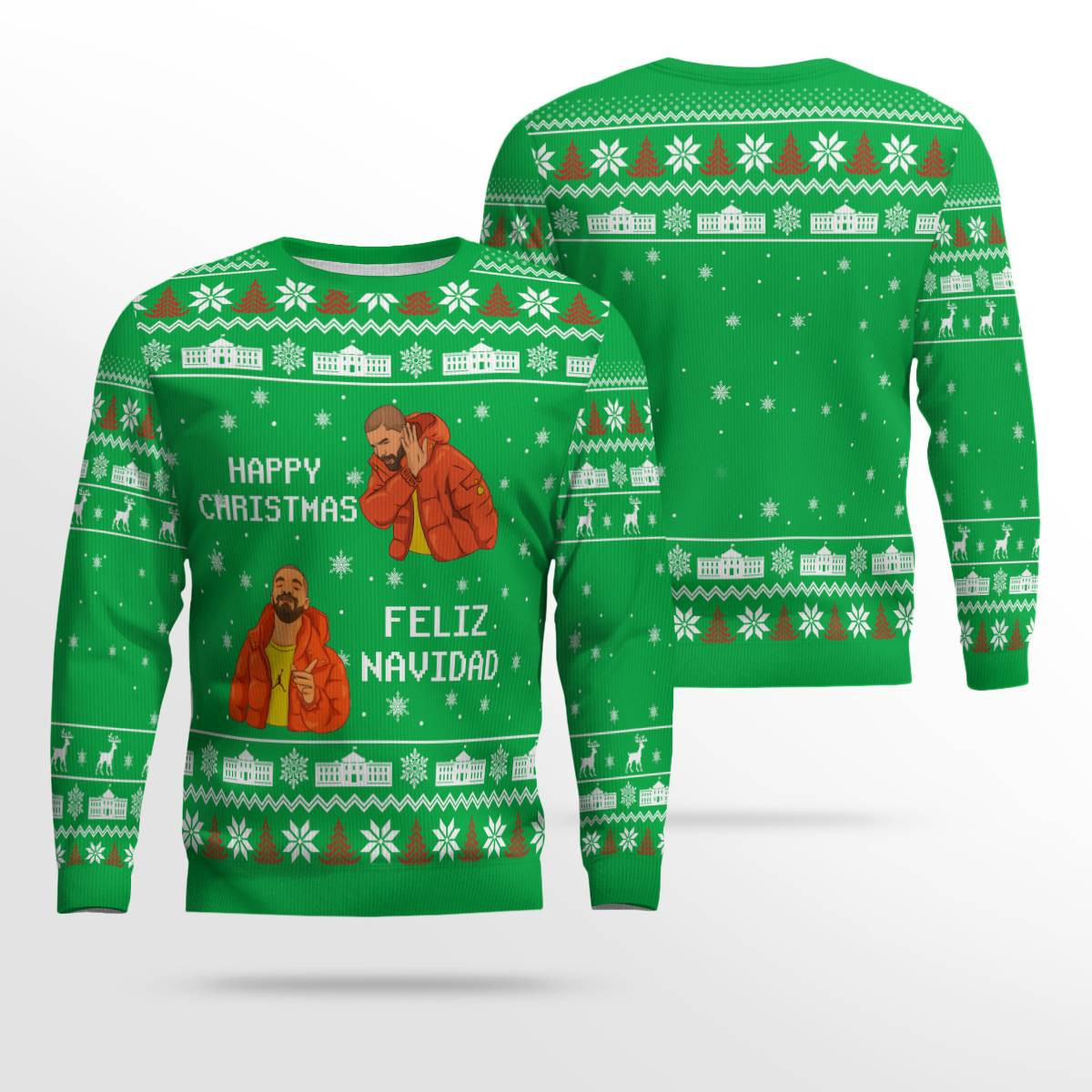 Rapper Drake Meme Happy Christmas Feliz Navidad Christmas Ugly Sweater Green