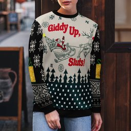 Giddy Up Sluts Ugly Christmas Sweater Black