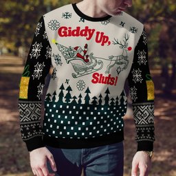 Giddy Up Sluts Ugly Christmas Sweater Black