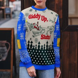 Giddy Up Sluts Ugly Christmas Sweater Blue