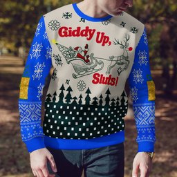 Giddy Up Sluts Ugly Christmas Sweater Blue