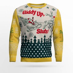 Giddy Up Sluts Ugly Christmas Sweater Gold Metallic
