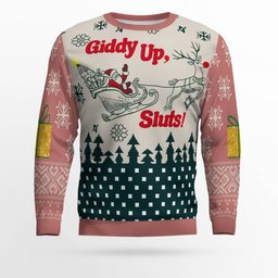 Giddy Up Sluts Ugly Christmas Sweater Mocha Mousse